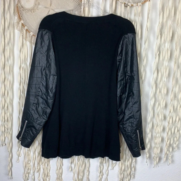 Sacai Black Button Down Cardigan with Quilted Nylon Sleeves and Wrist Zippers - Picture 4 of 14
